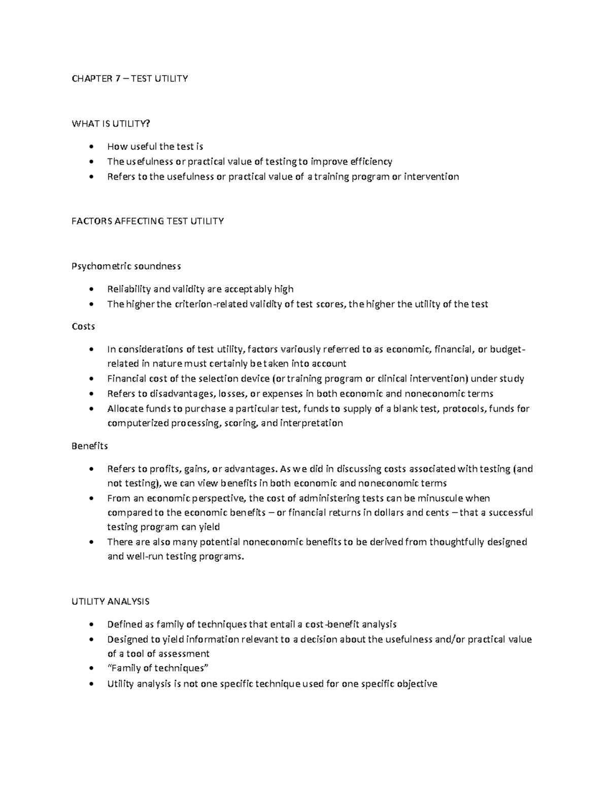 Chapter 7 - Understanding Test Utility: Concepts and Factors - Studocu
