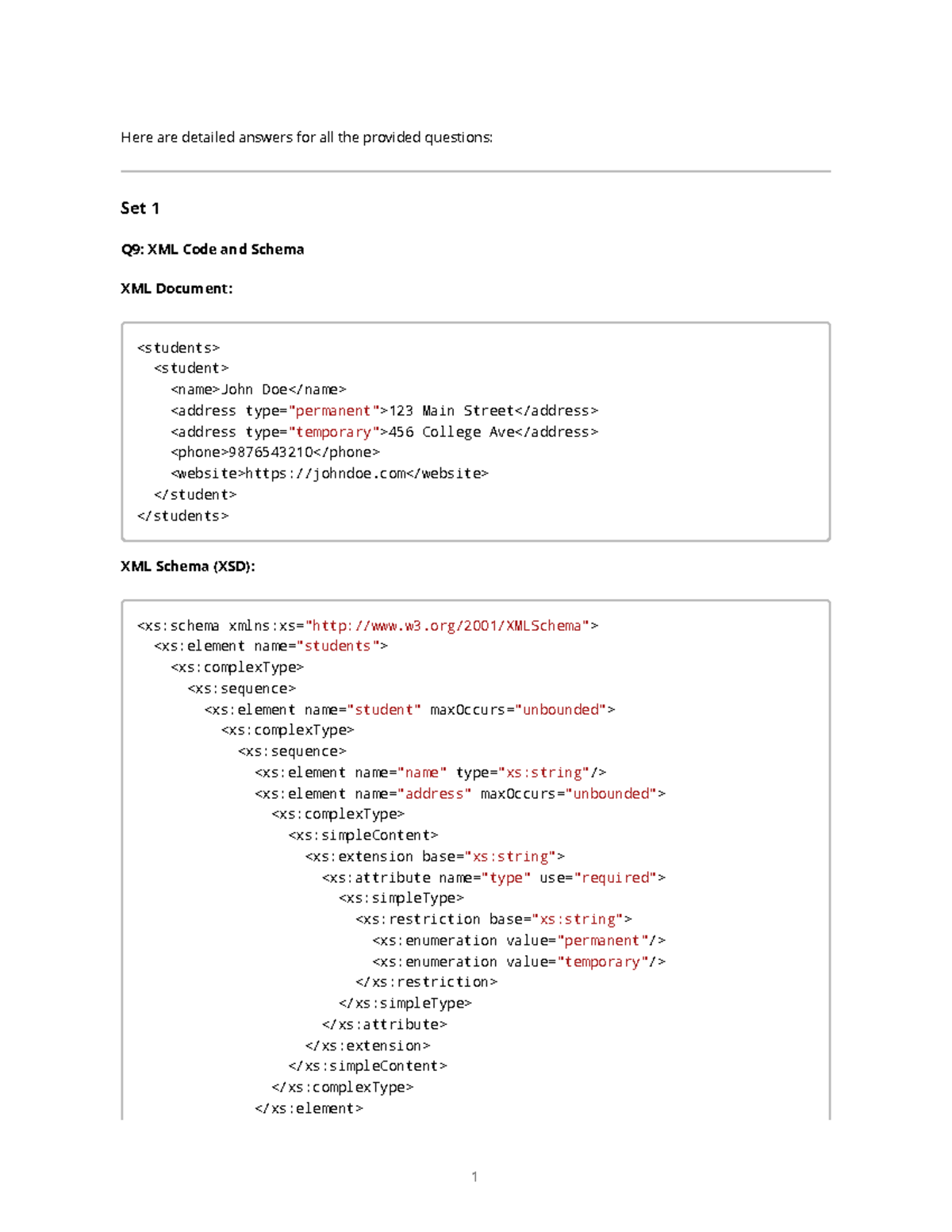 Detailed Answers for Set 1 Questions: XML, HTML, and PHP - Studocu