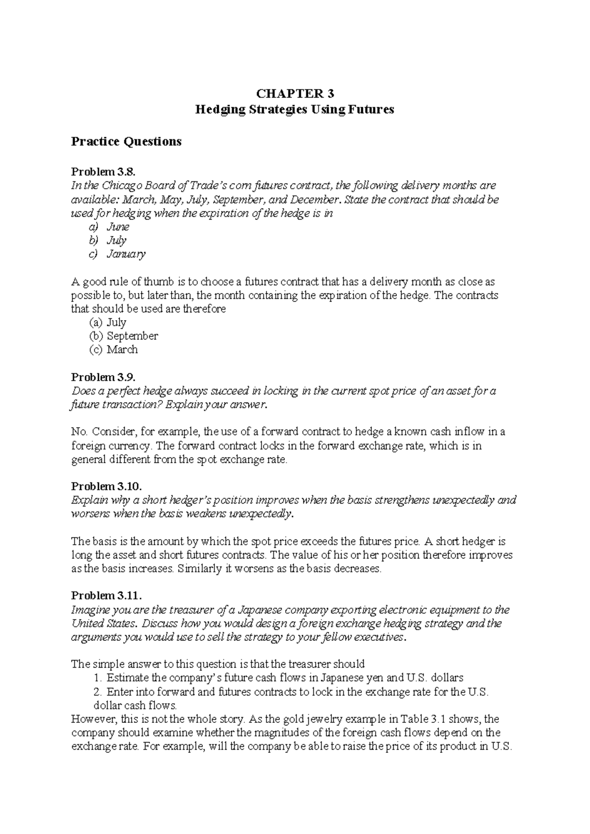 Hedging Strategies Using Futures: Key Concepts and Practice Questions ...