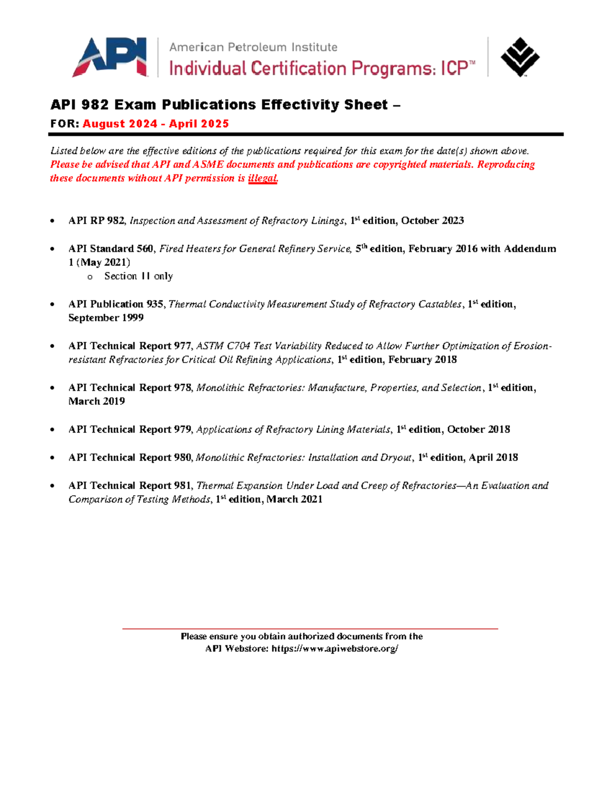 EKS 982 2024 Final Exam - API Exam Publications Effectivity Sheet - Studocu