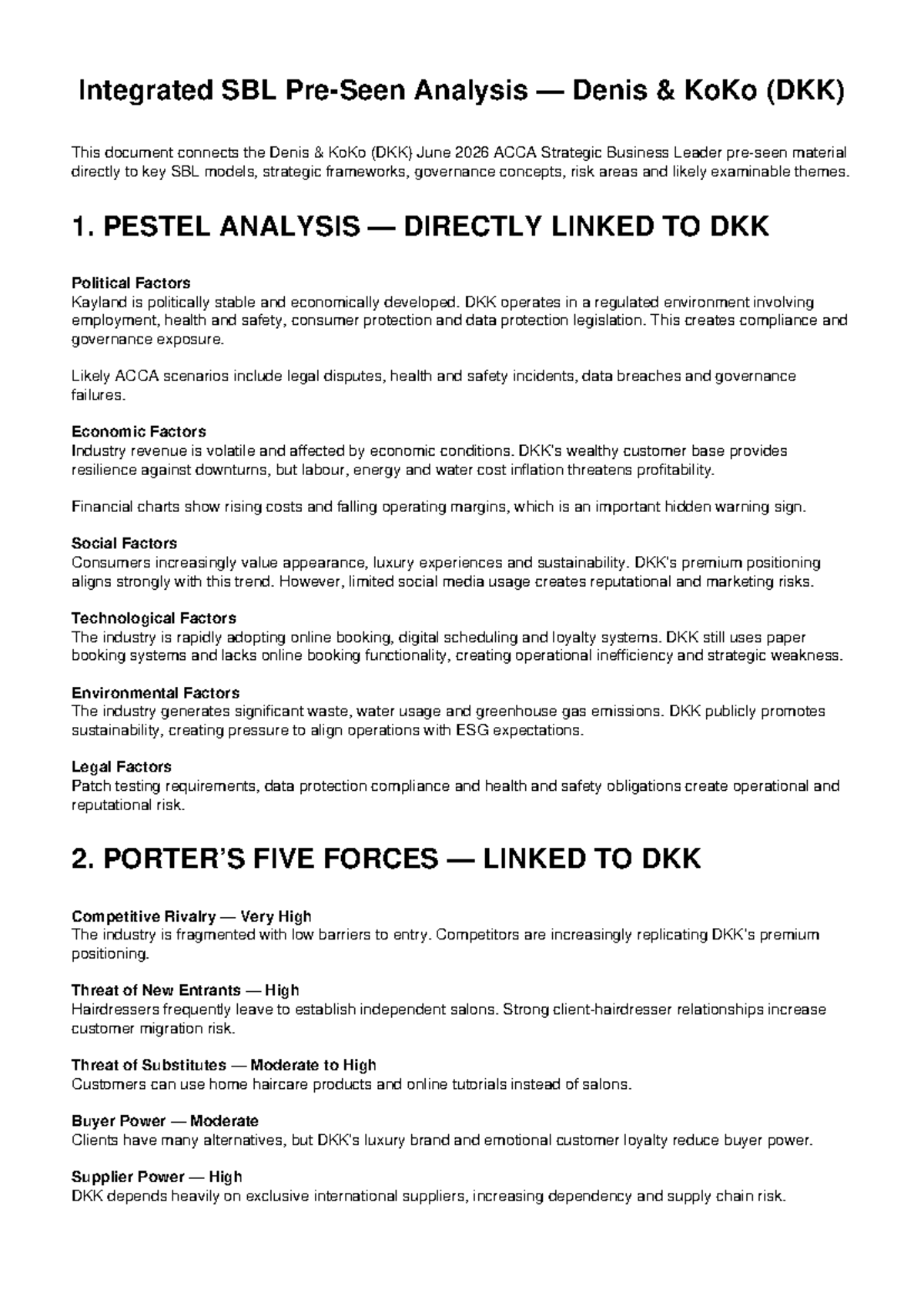 DKK SBL Preseen Integrated Analysis: Key Models & Strategies - Studocu