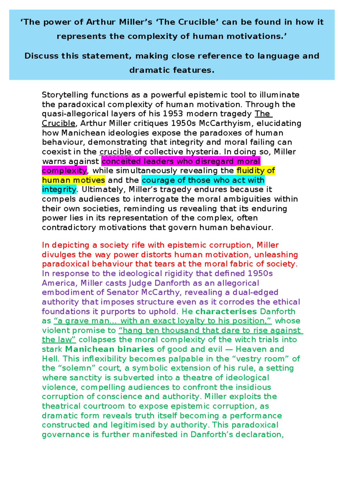The Complexity of Human Motivation in Arthur Miller's The Crucible ...