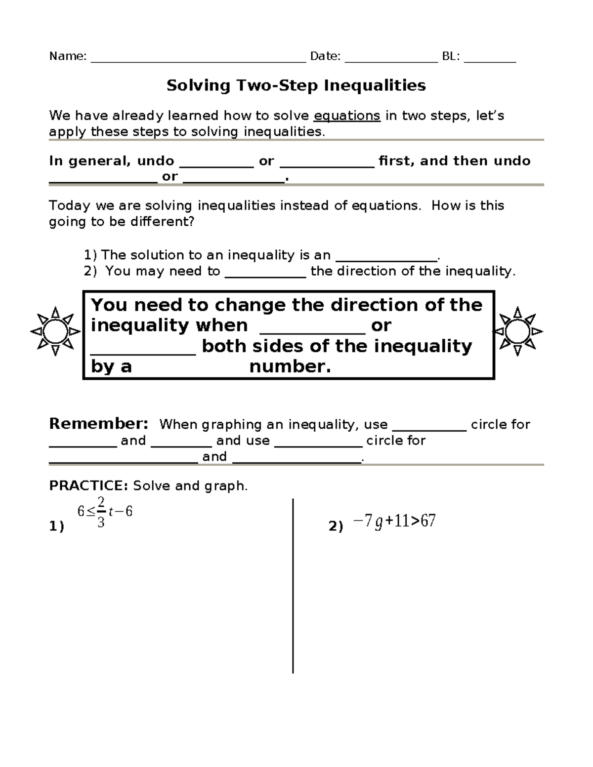 Unit 6: Notes on Solving Two-Step Inequalities in Math - Studocu