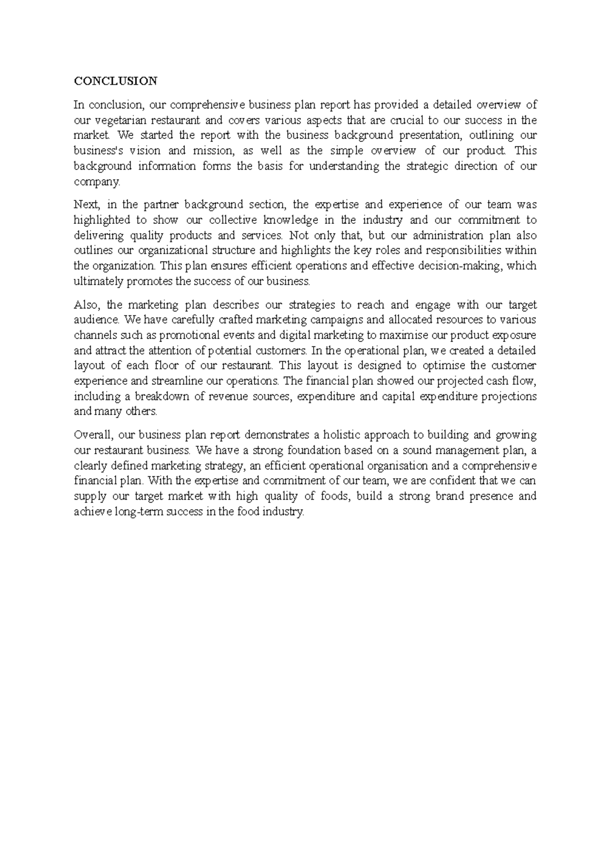 Comprehensive Business Plan Conclusion for ENT Course - Studocu