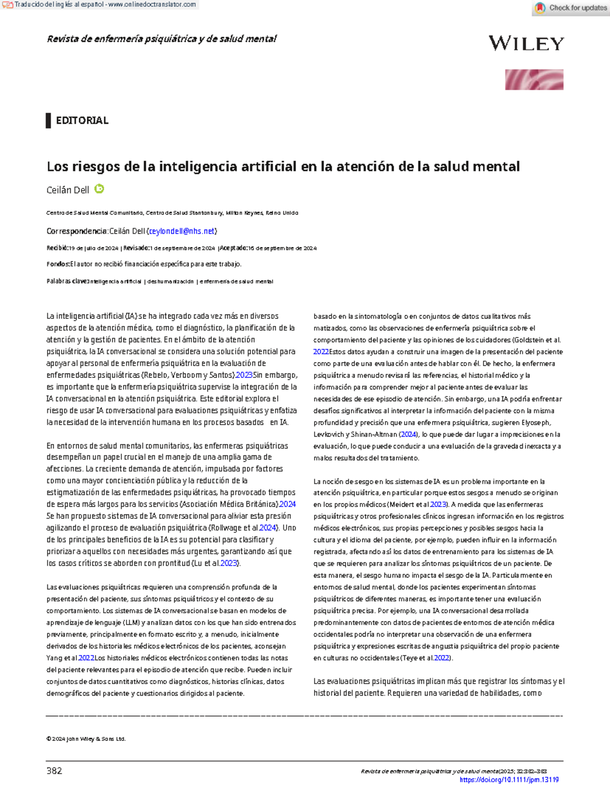 Psiquiatría y Salud Mental 2024: Riesgos de la IA en Atención Sanitaria ...