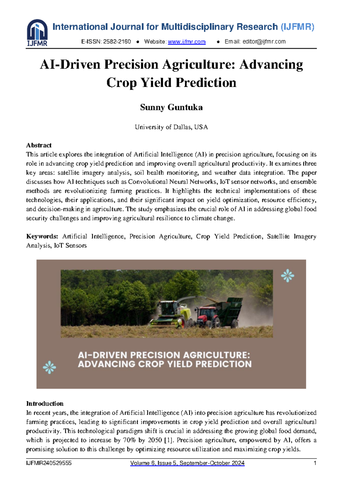 IJFMR 29555: AI in Precision Agriculture for Crop Yield Prediction ...