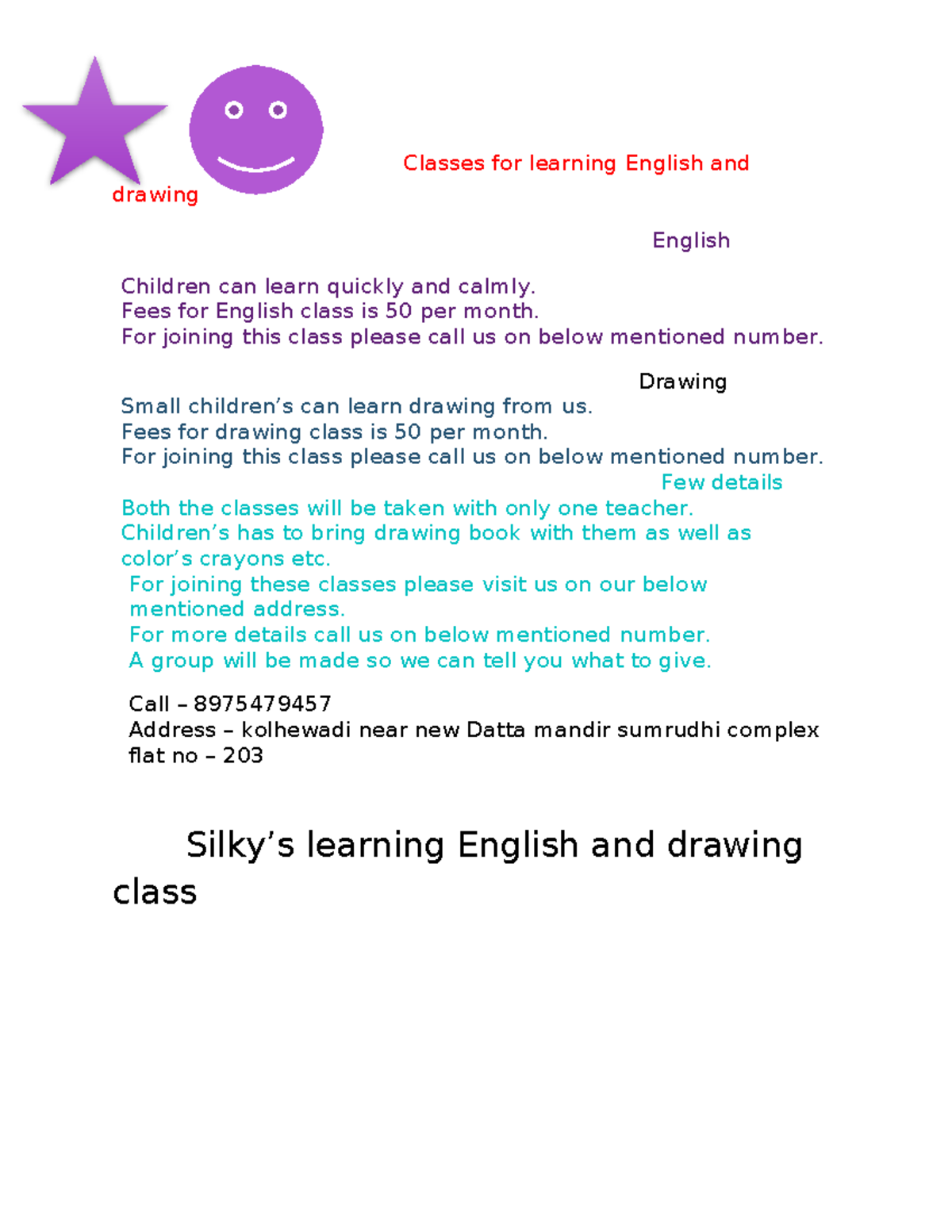 Classes for learning English and drawing - Classes for learning English ...