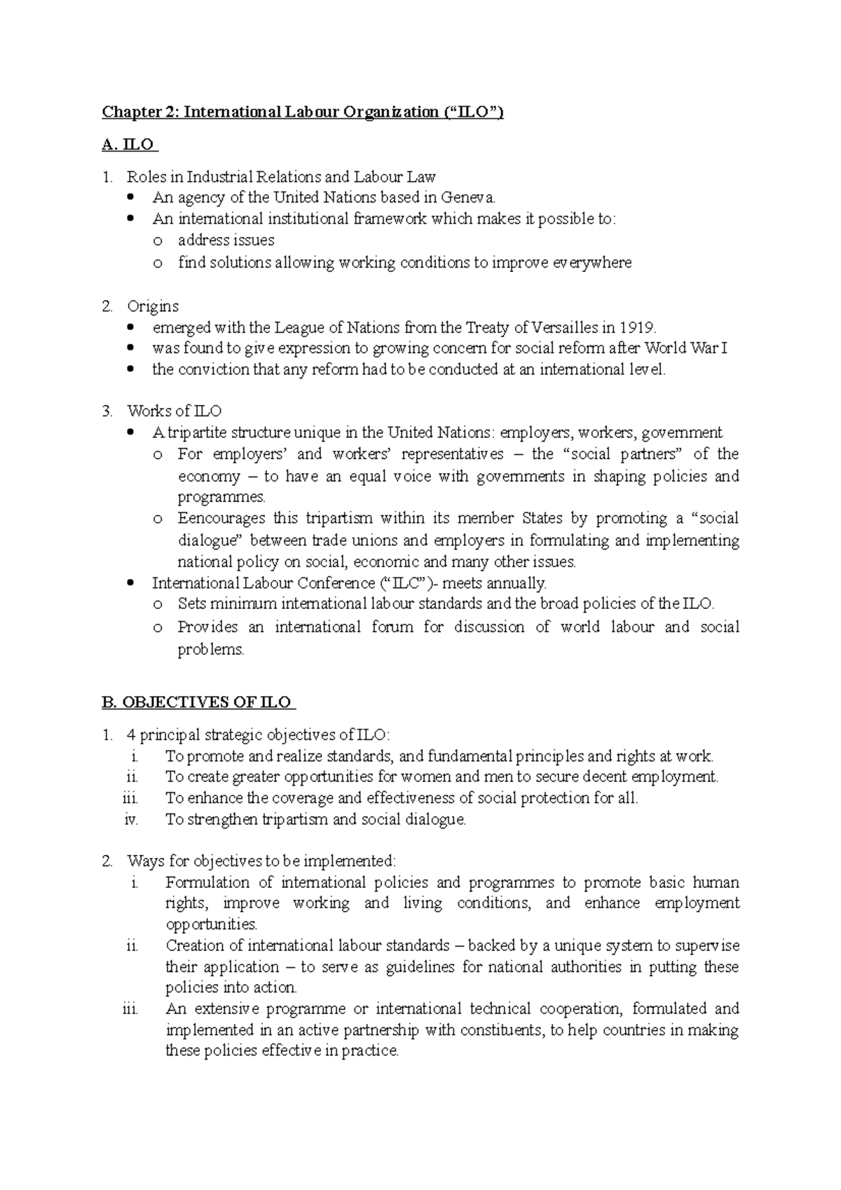 ILO Chapter 2: Roles, Objectives, and Programs of the ILO - Studocu