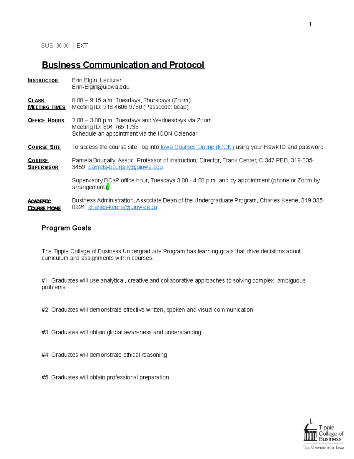 BUS 3000: Syllabus for Business Communication and Protocol Course - Studocu