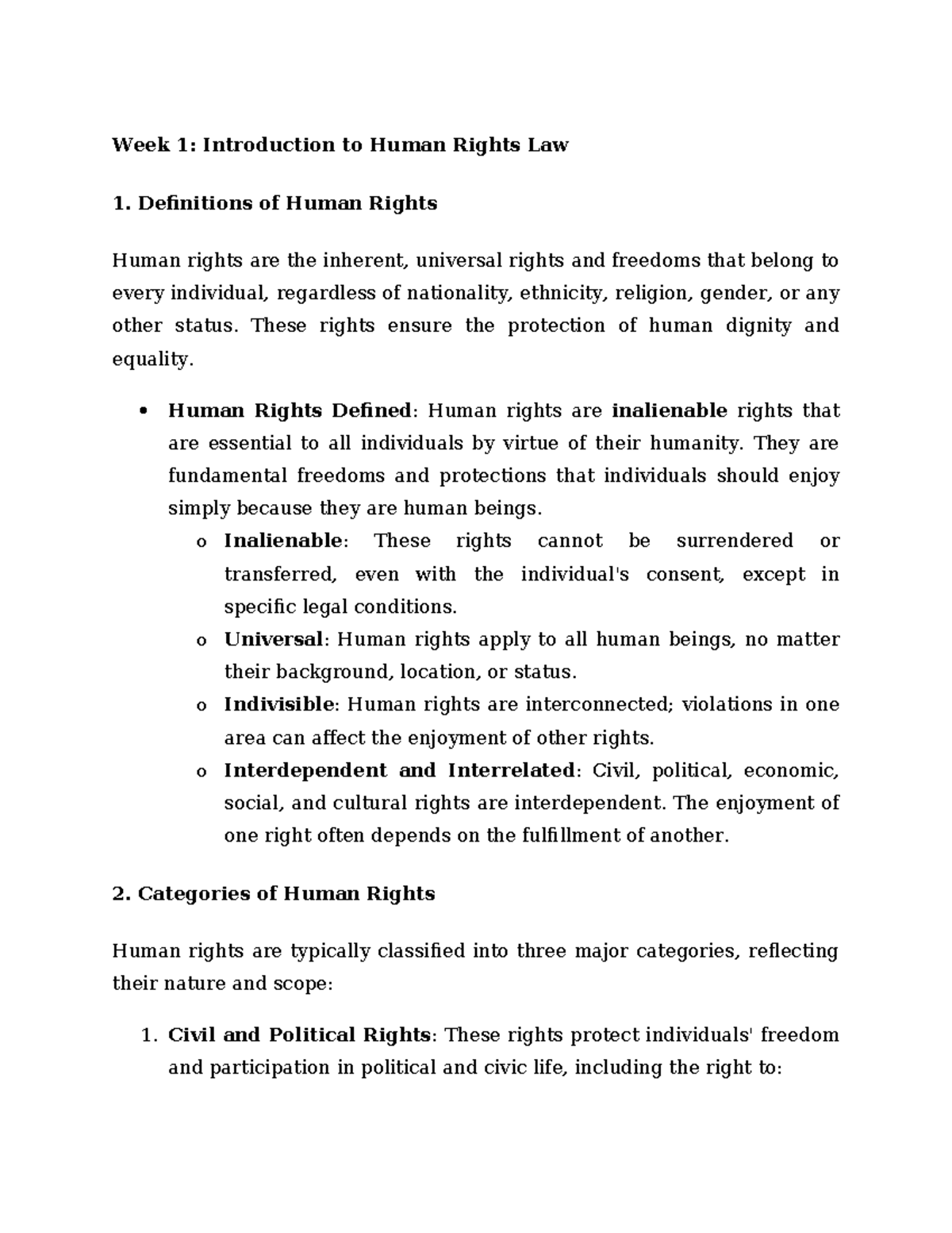 IHL 1&3 - Comprehensive Human Rights Law Summary & Case Studies - Studocu