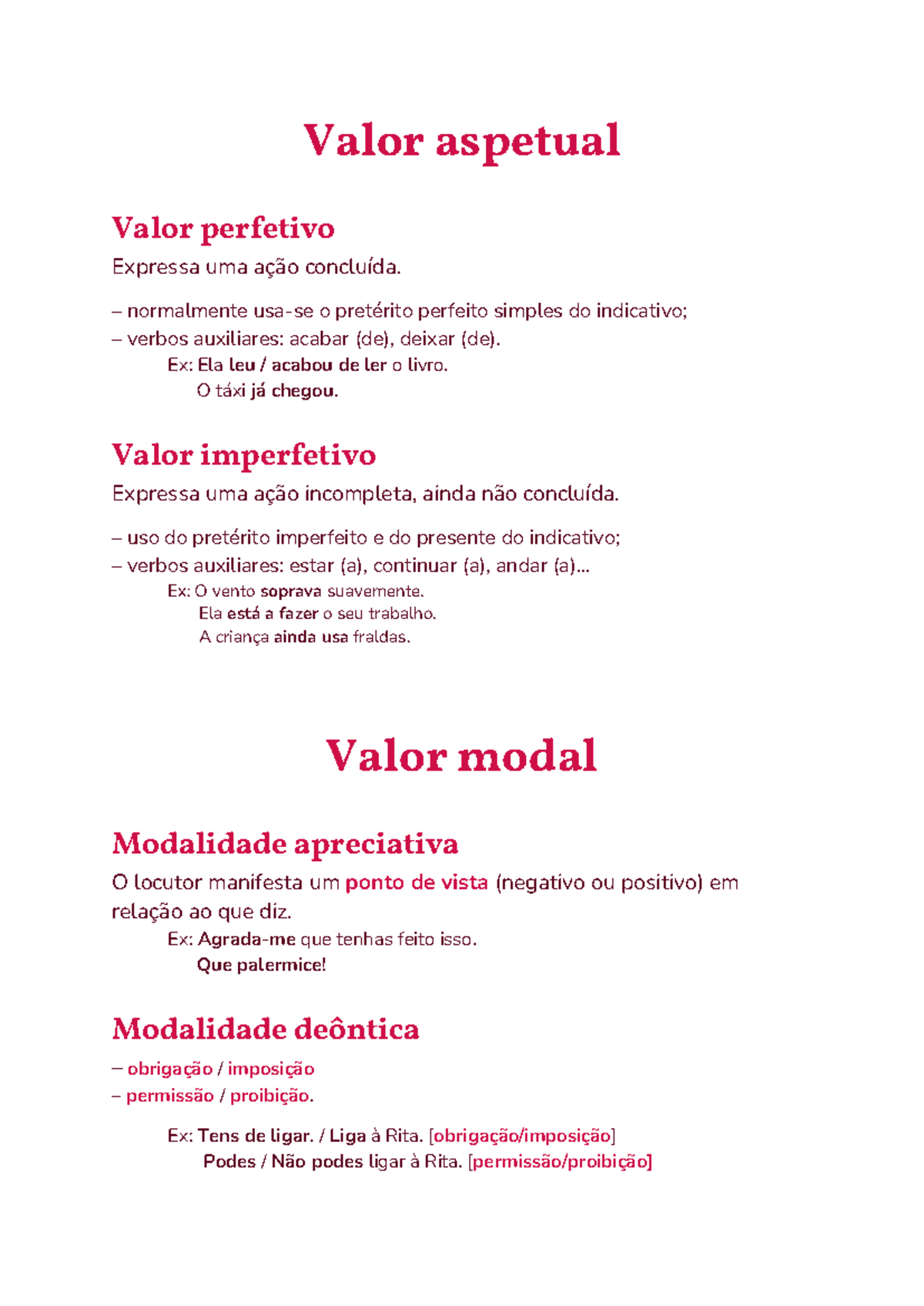 Valor aspetual e valor modal - Valor aspetual Valor perfetivo Expressa ...