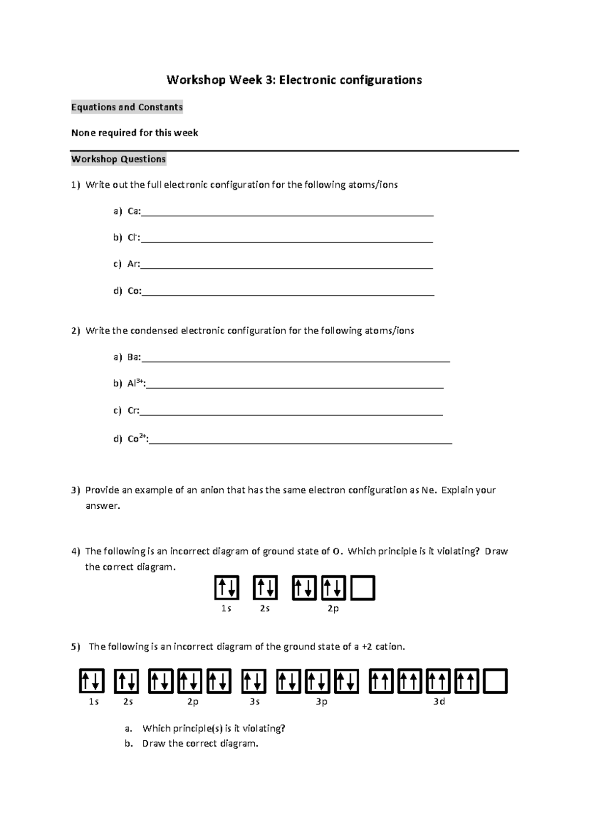 2025 CHEM W3: Electronic Configurations & Ionization Energy Worksheet ...