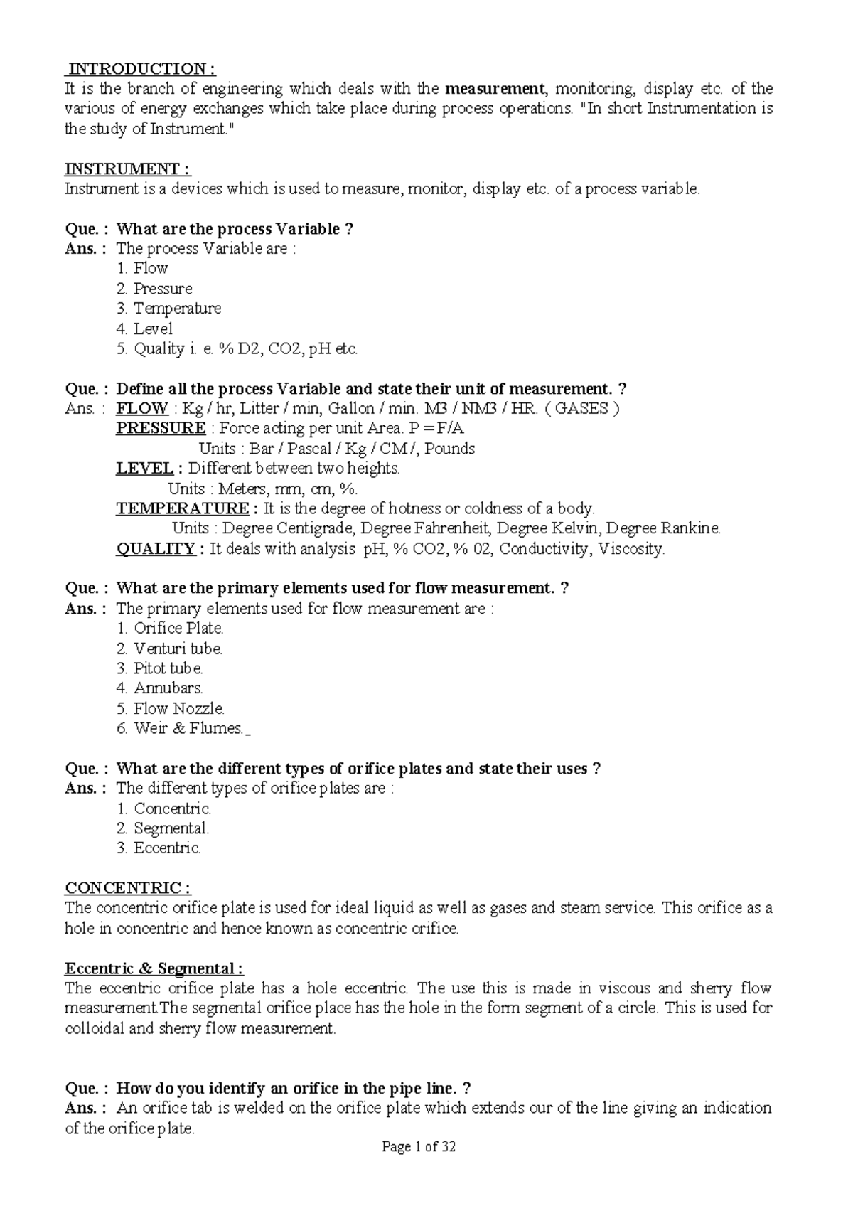 Instrumentation Engineering Q&A: Process Variables & Measurement ...
