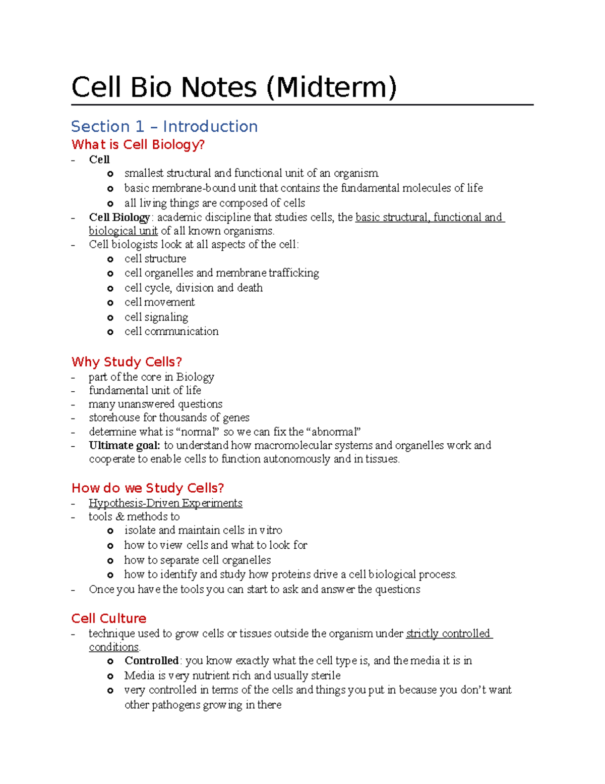Cell Bio Notes - The first half of the course (up to midterm 1) - Cell ...