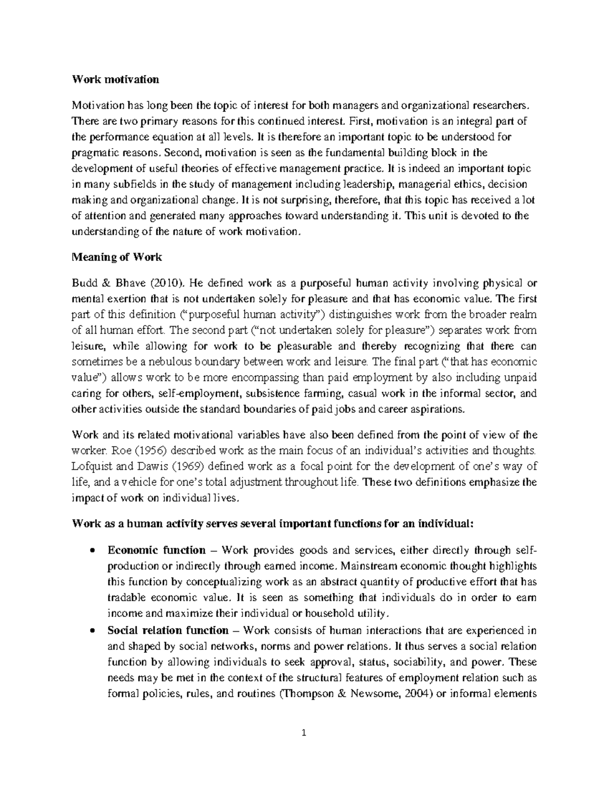 Unit II: Understanding Work Motivation Concepts and Theories - Studocu