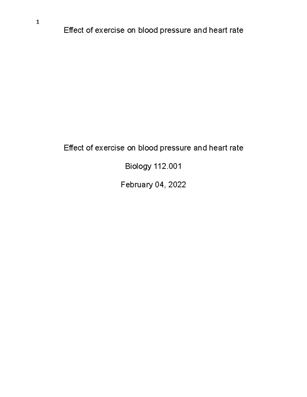 Experiment 1 - effect of exercise on blood pressure - Effect of ...