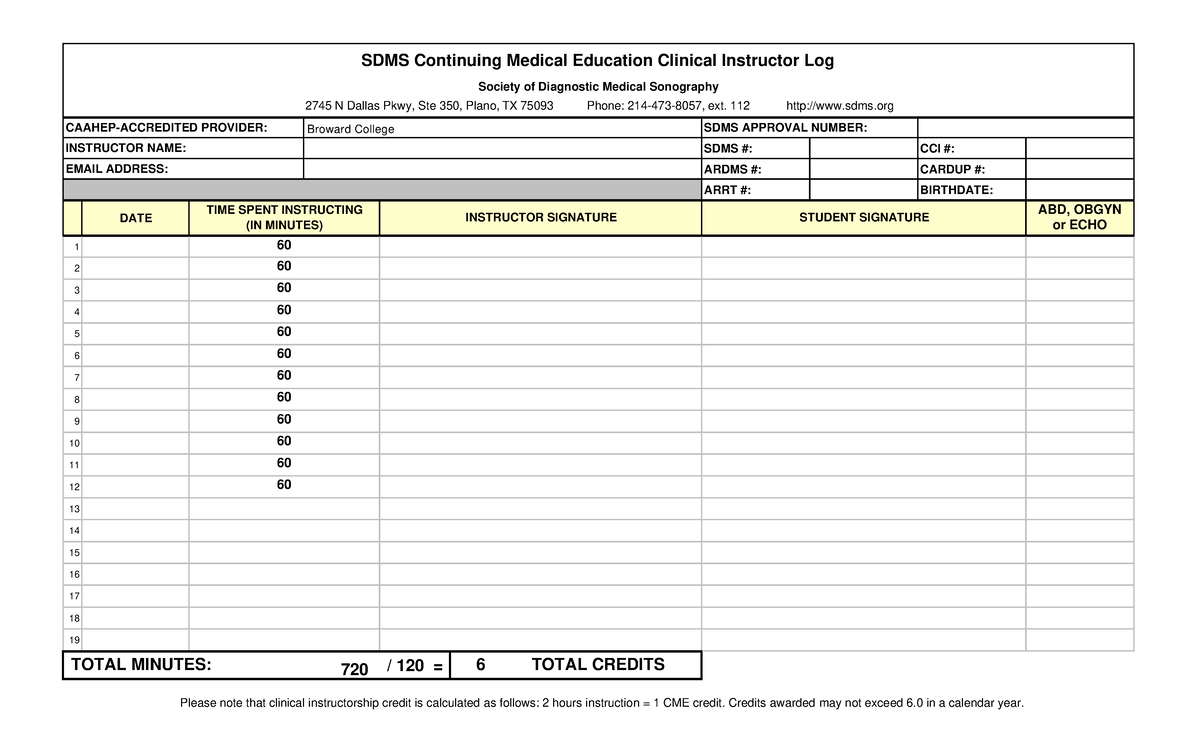 CME Clinical Instructor Log - SDMS 2018 Activities & Credits - Studocu