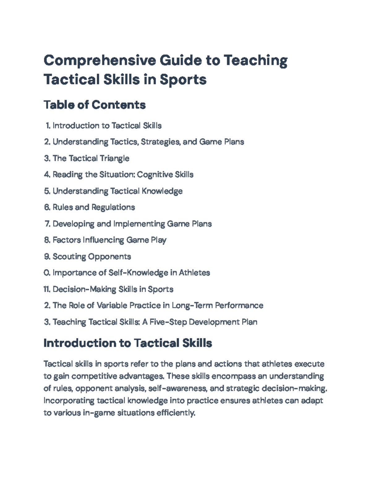 Teaching Tactical Skills in Sports: A Comprehensive Guide ...