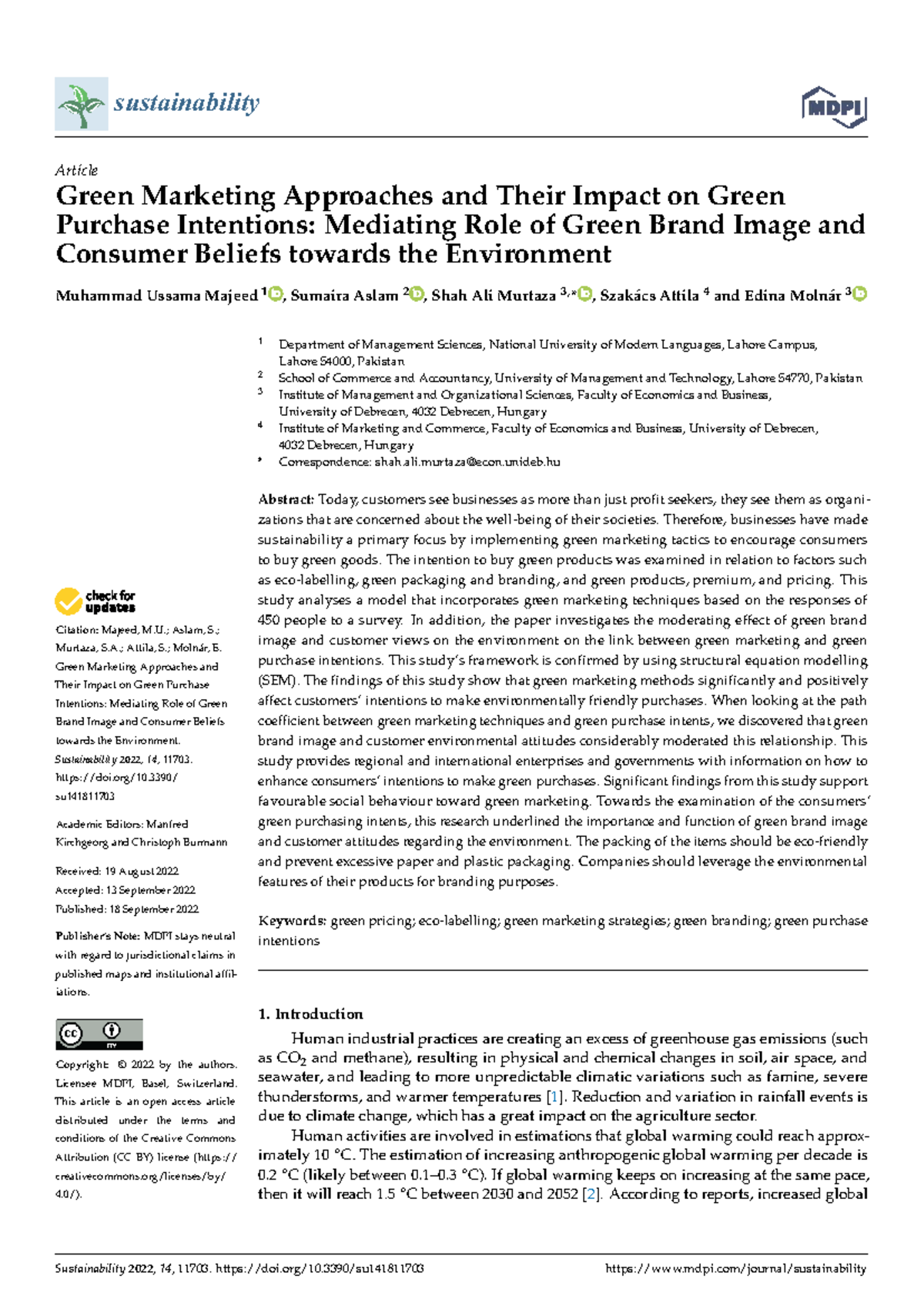 Green Marketing Strategies and Their Influence on Purchase Intentions ...
