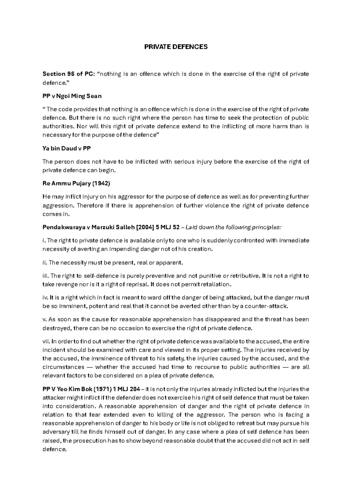 Private Defences Notes: Understanding Sections 96-105 of the Penal Code ...