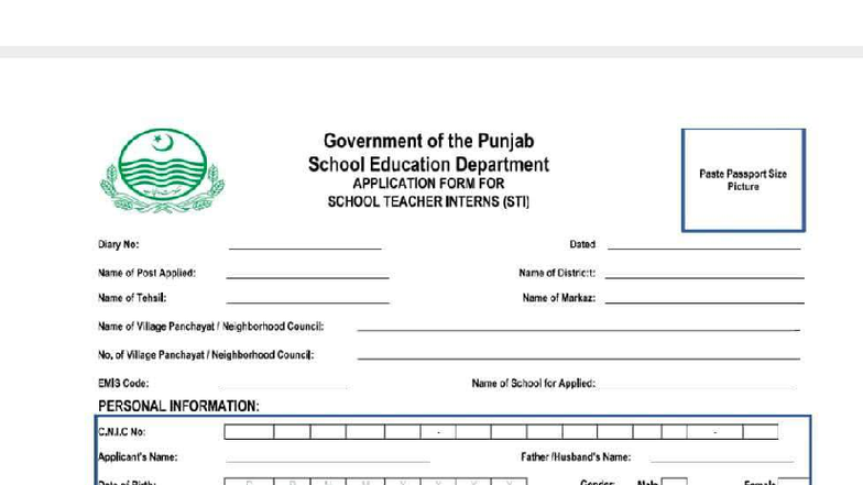 Application Form for School Teacher Interns (STI) - Punjab - Studocu