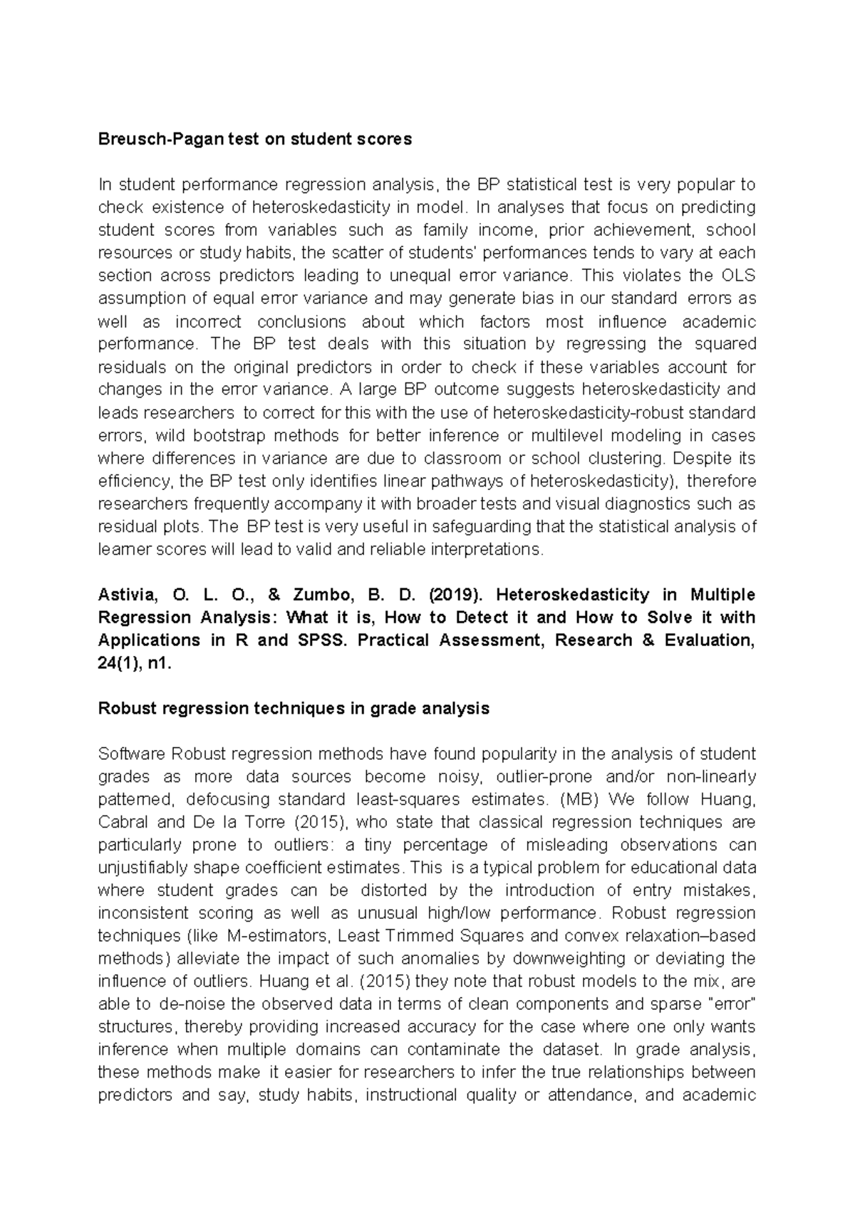 BP Test and Robust Regression in Student Performance Analysis (INB 490 ...
