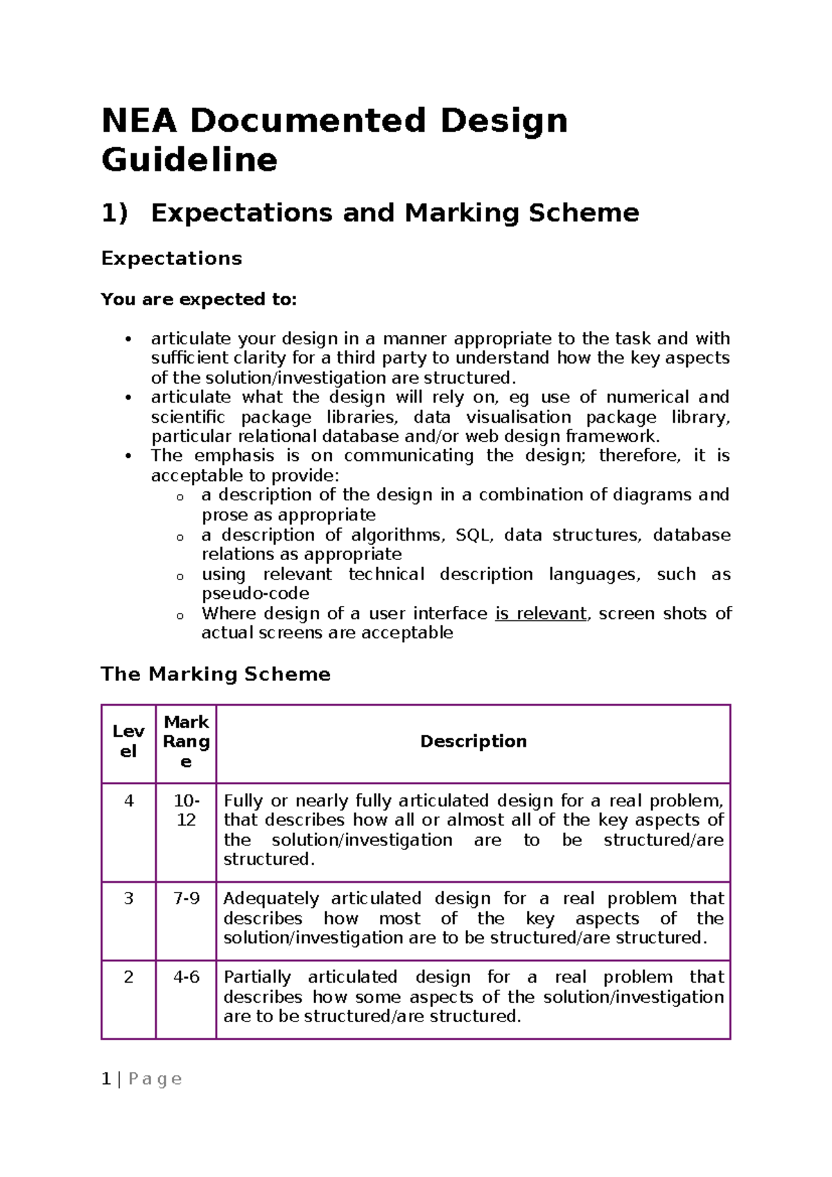 AQA A NEA Documented Design Guideline - NEA Documented Design Guideline ...