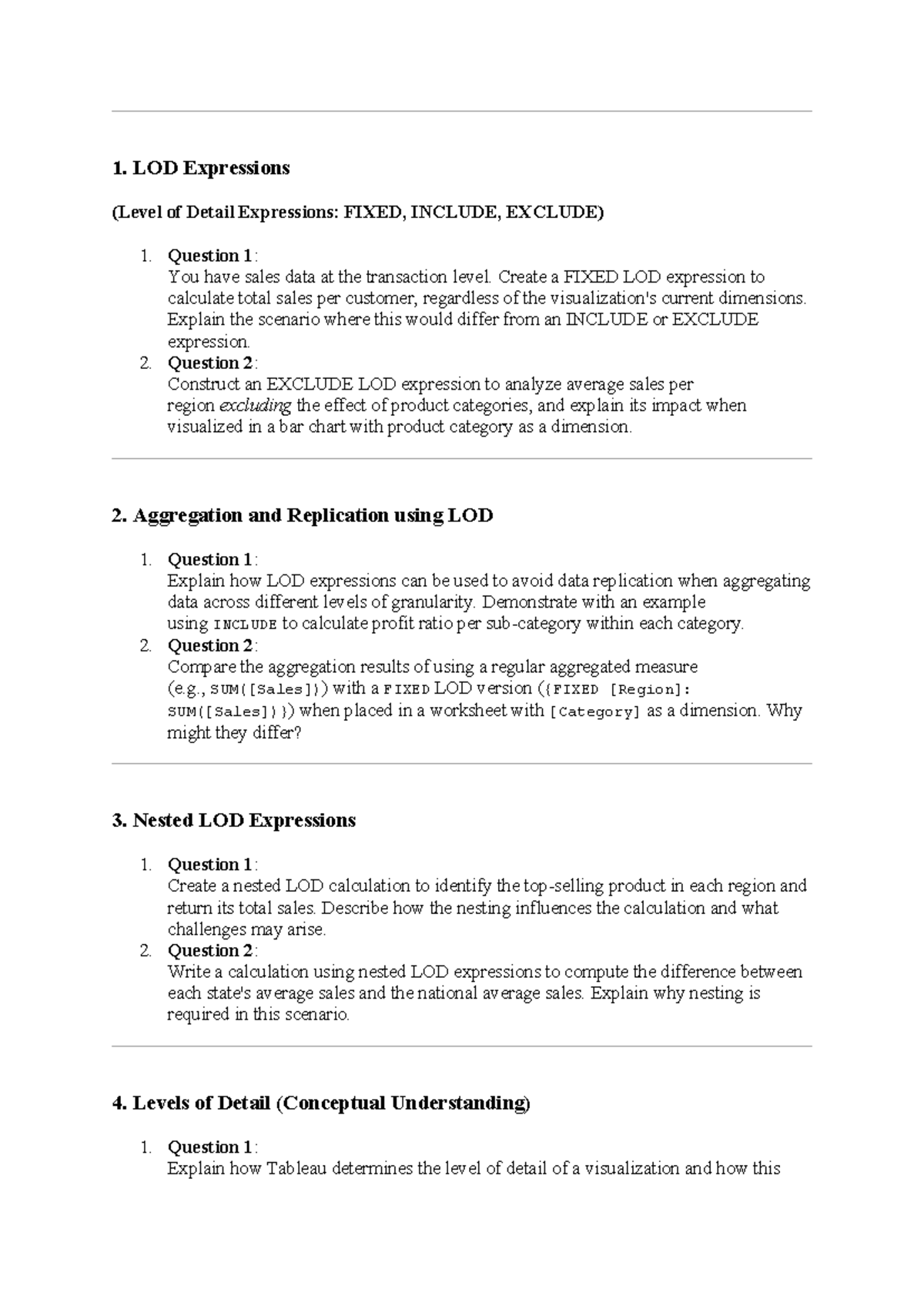 LOD Expressions: Detailed Questions & Scenarios for Analysis - Studocu