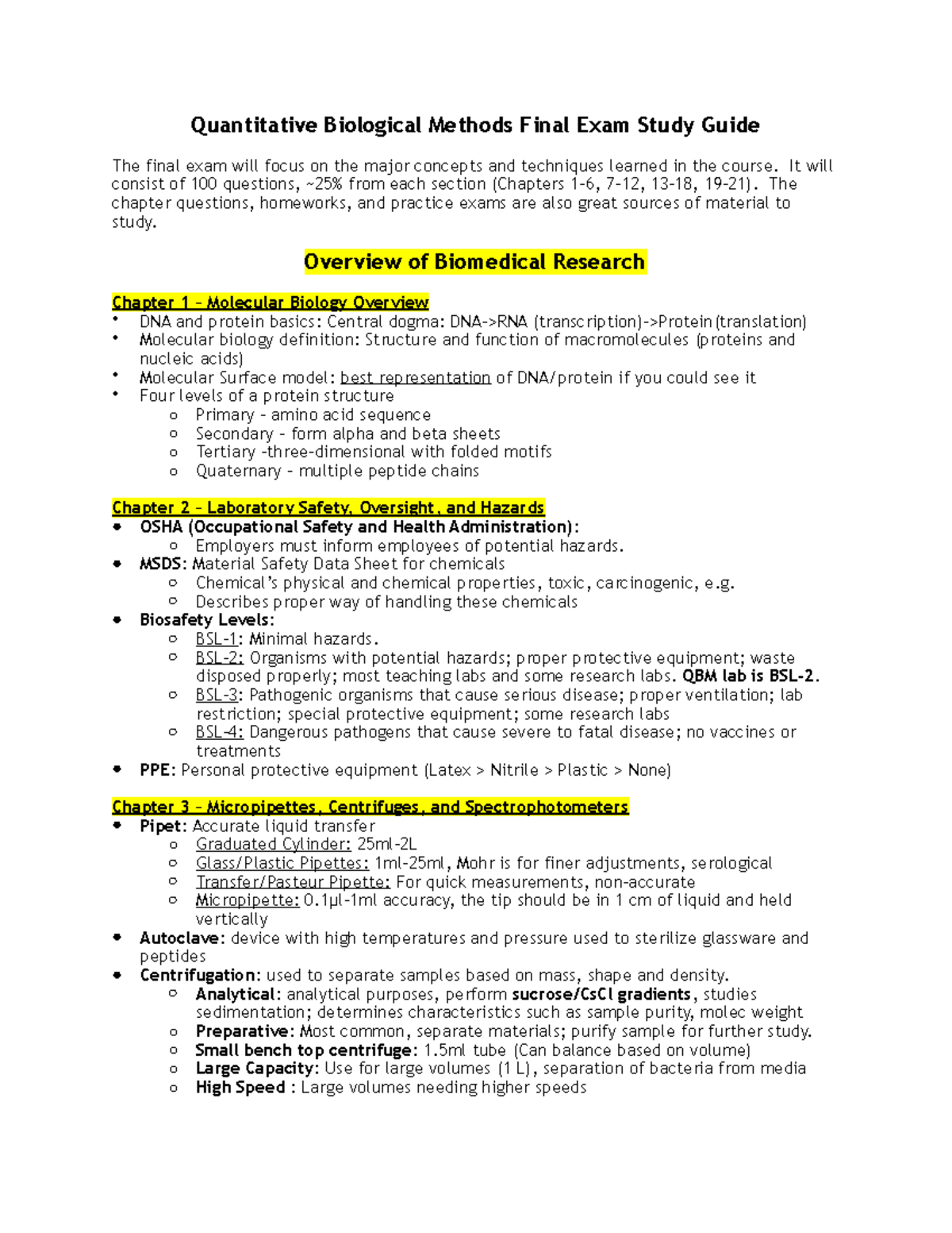QBM Final Exam Study Guide - Quantitative Biological Methods Final Exam ...
