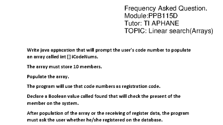 PPB115D Activity 4: Linear Search & Registration Code App - Studocu