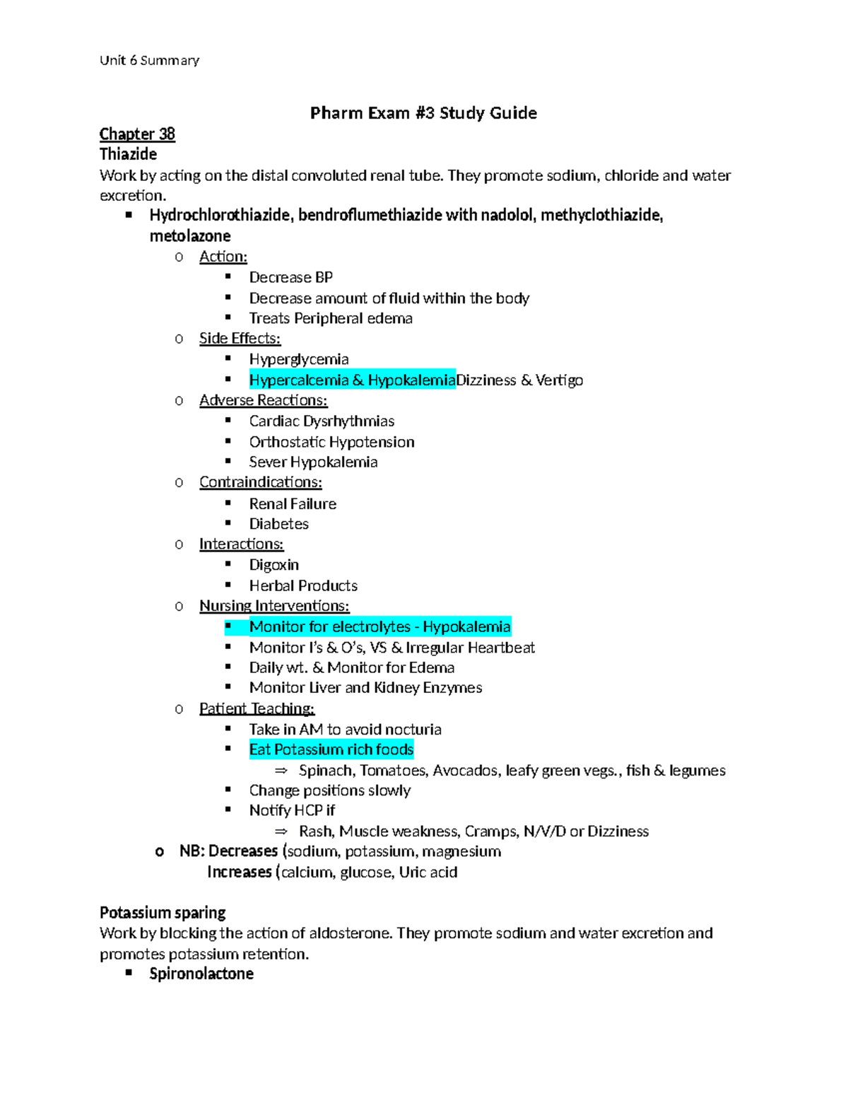 Pharm 3 Exam Study Guide: Key Concepts & Nursing Interventions - Studocu