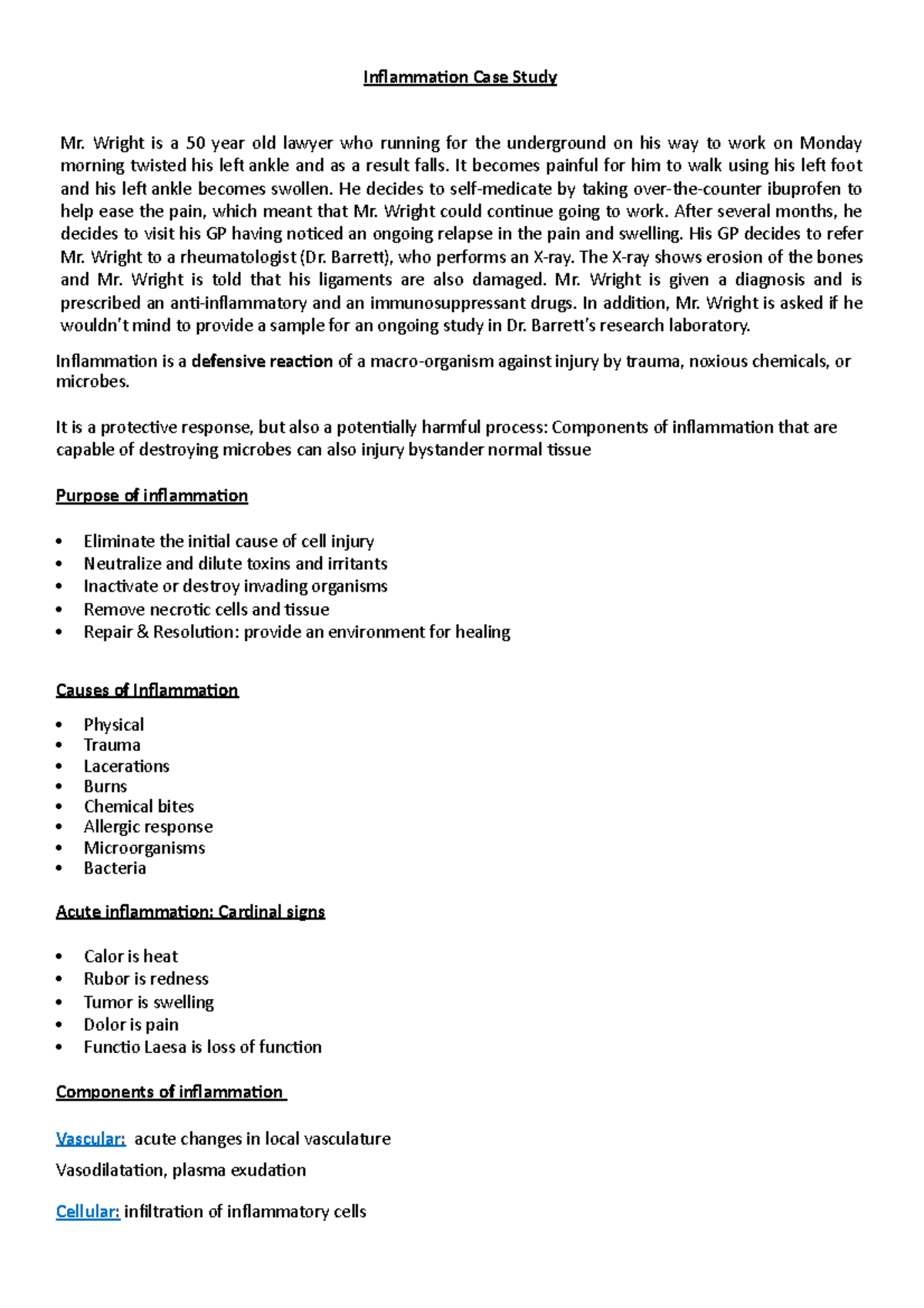Inflammation Case Study - Wright is a 50 year old lawyer who running ...