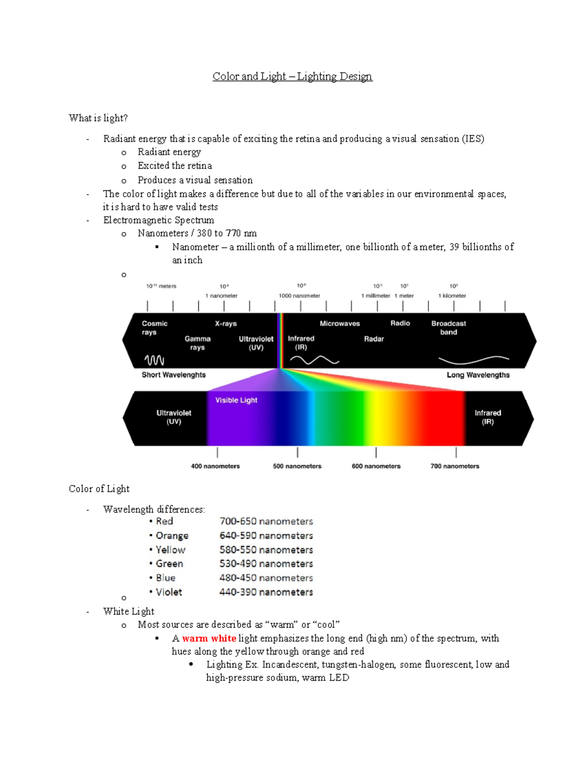 Color & Light Design - Lecture Notes on Electromagnetic Spectrum and ...