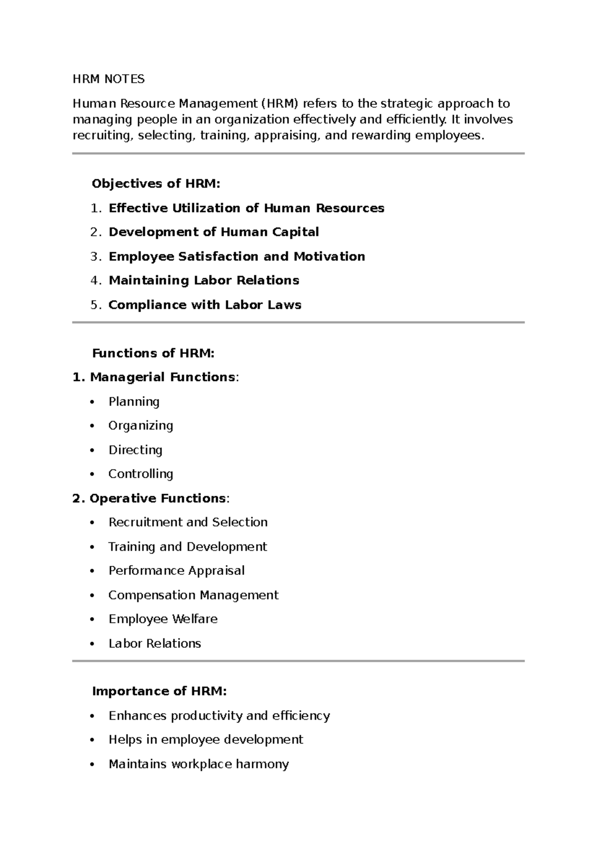 HRM Notes: Key Concepts and Functions of Human Resource Management ...