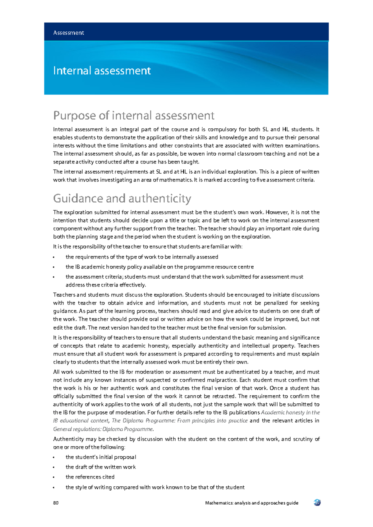 Mathematics Internal Assessment (IA) Criteria for SL & HL Students ...