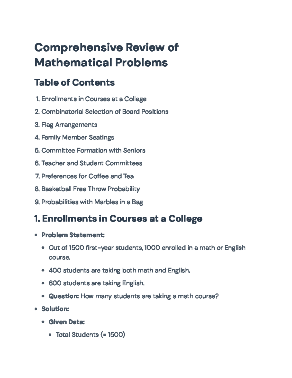 Comprehensive Review of Math Problems and Solutions – MATH 101 ...