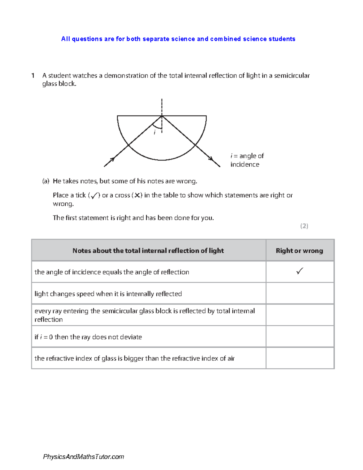 Edexcel IGCSE Physics Waves Paper 1: Reflection & Refraction Concepts ...
