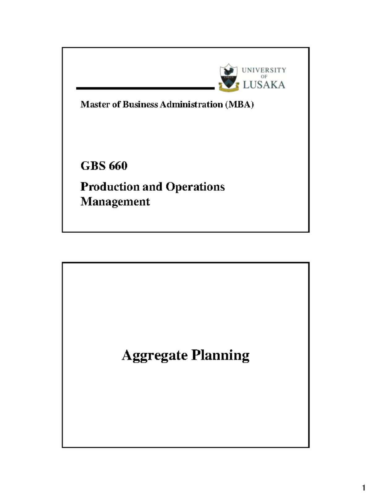 GBS 660 Production & Operations Management: Aggregate Planning Guide ...