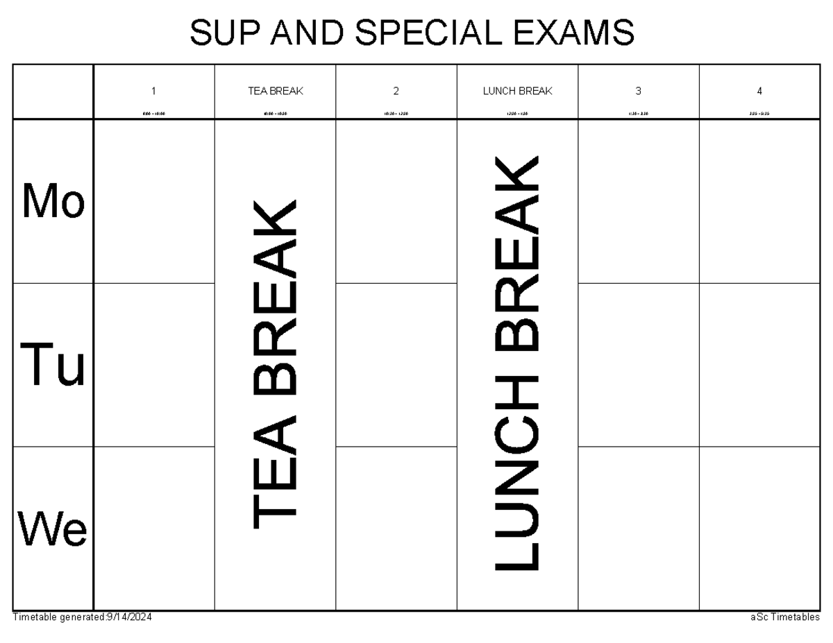 Timetable for SUP & Special Exams - Classes C1, C2, C4 - Studocu