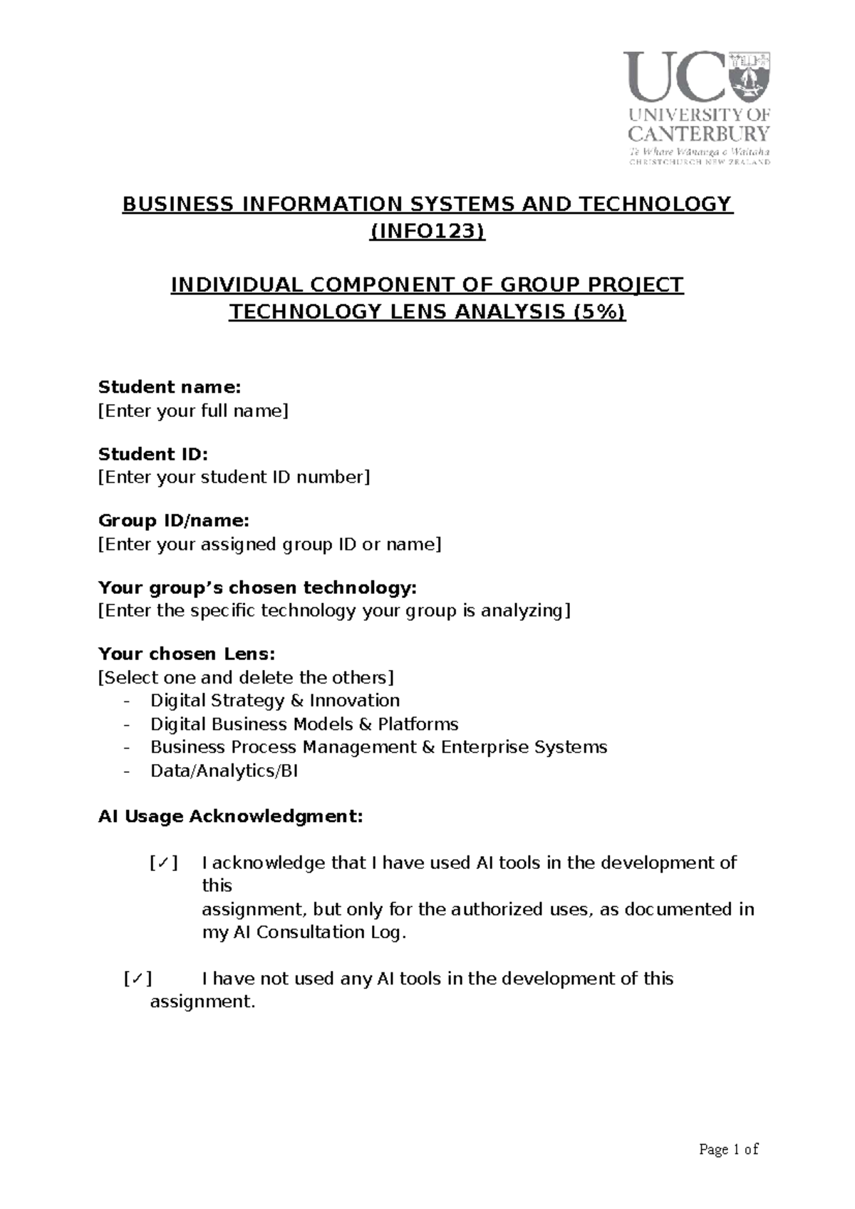 INFO123 - Template for Technology Lens Analysis in Group Projects - Studocu