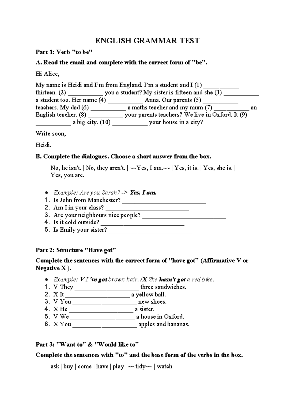 ENGLISH GRAMMAR TEST (Part 1 & 2): Verb Forms & Structure - Studocu