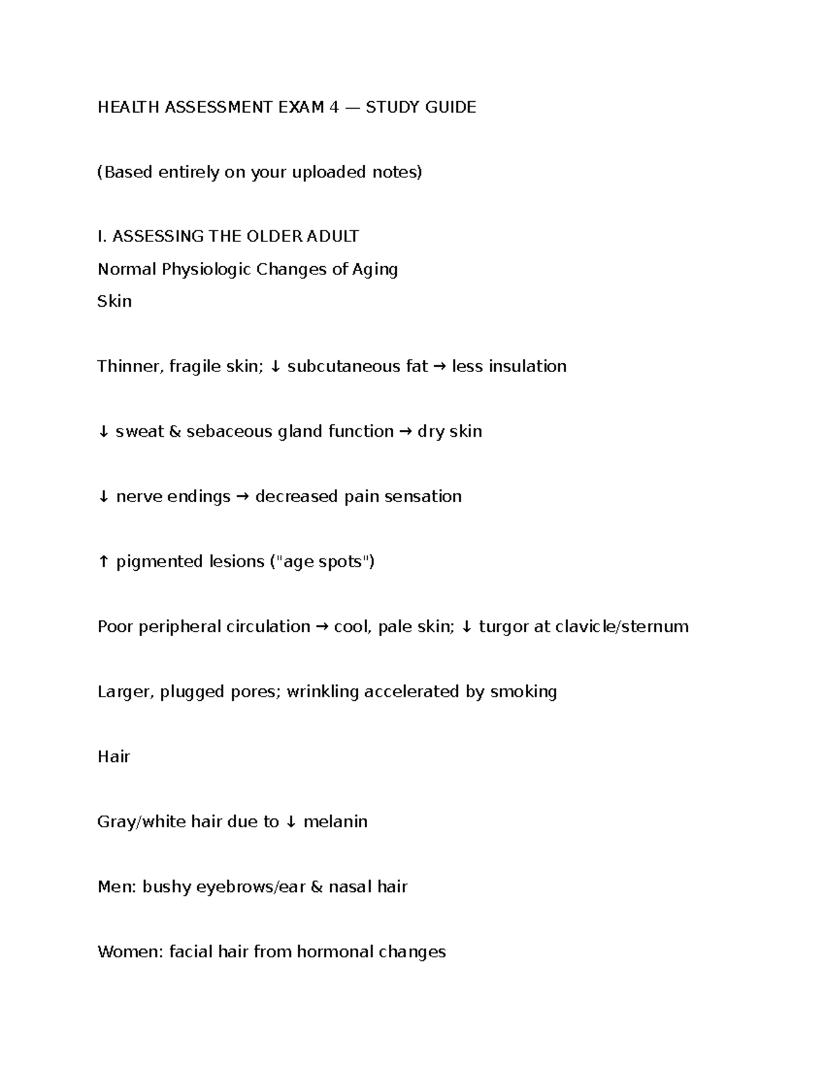 HEALTH ASSESSMENT EXAM 4 STUDY GUIDE & QUESTIONS - Studocu