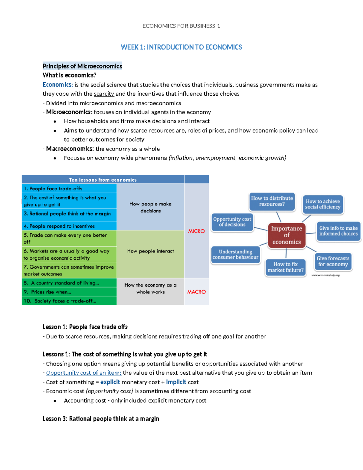 ECO101: Full Lecture Notes on Principles of Economics (Weeks 1-6) - Studocu