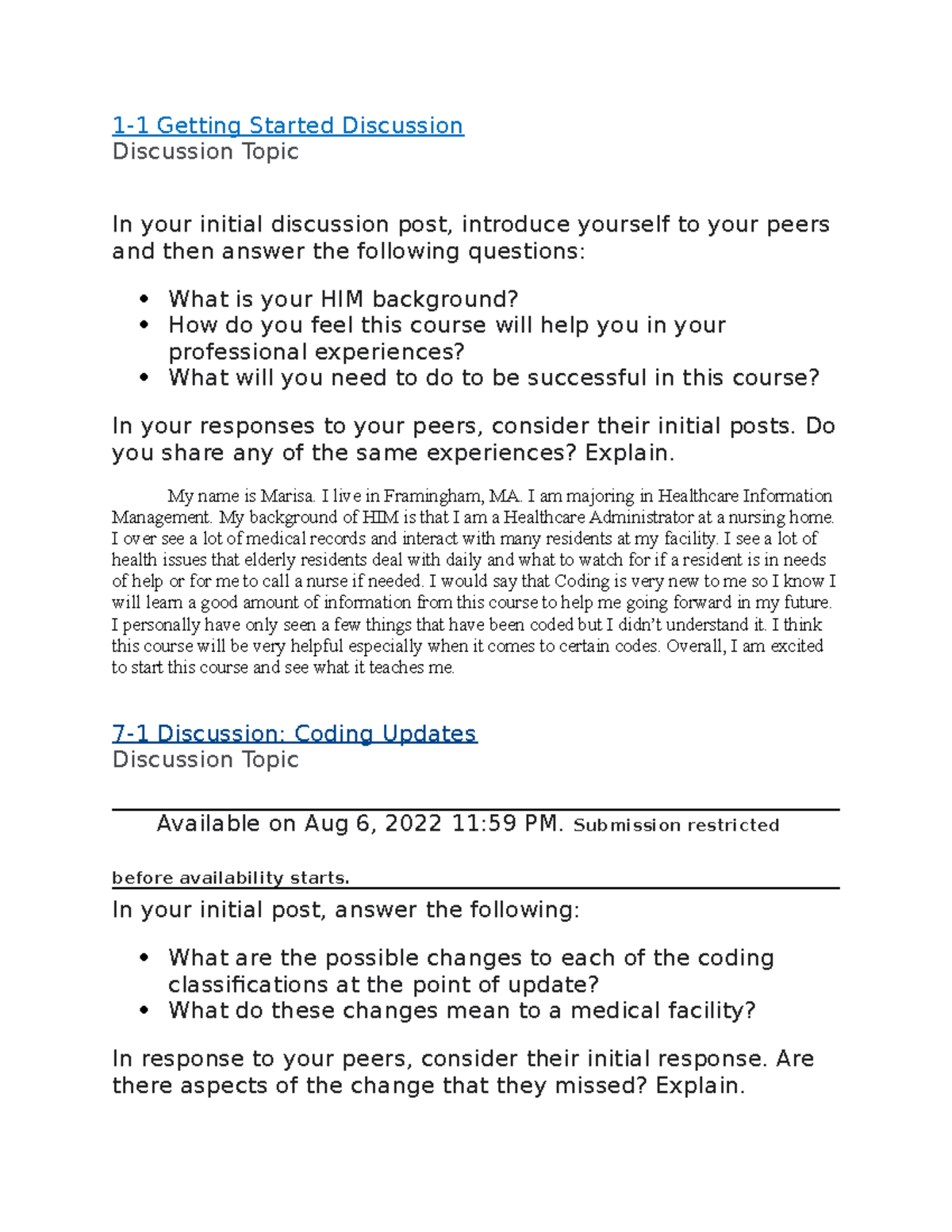 HIM 101: Coding Discussions - Intro, Updates, and Careers - Studocu