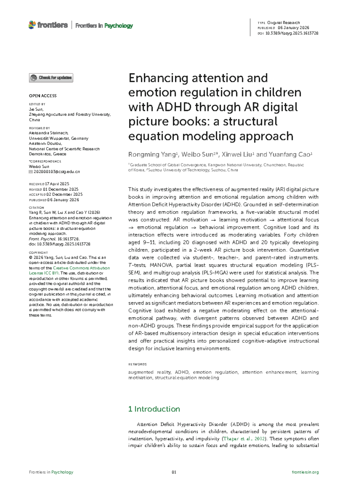 Enhancing Attention and Emotion Regulation in ADHD Children via AR ...