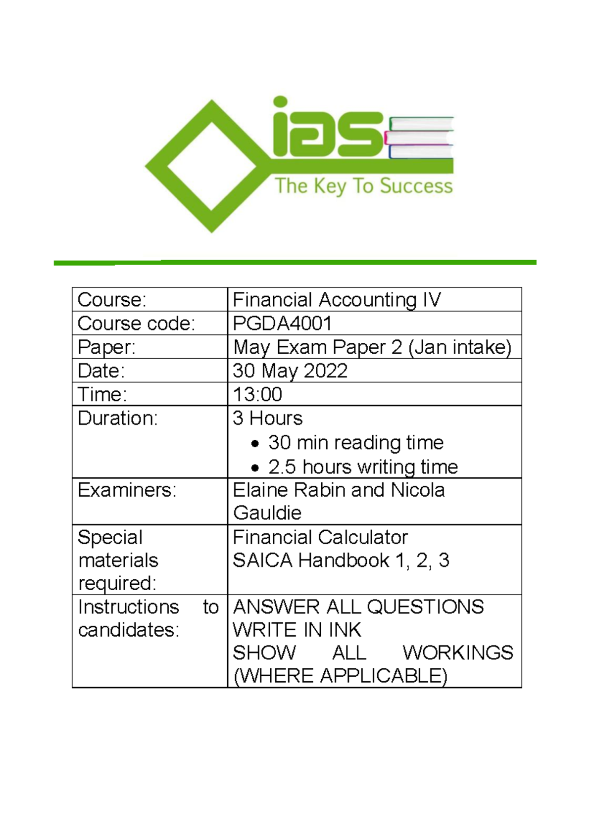 IAS PGDA4001 Financial Accounting June Exam Paper 2 Extract 2022 - Studocu