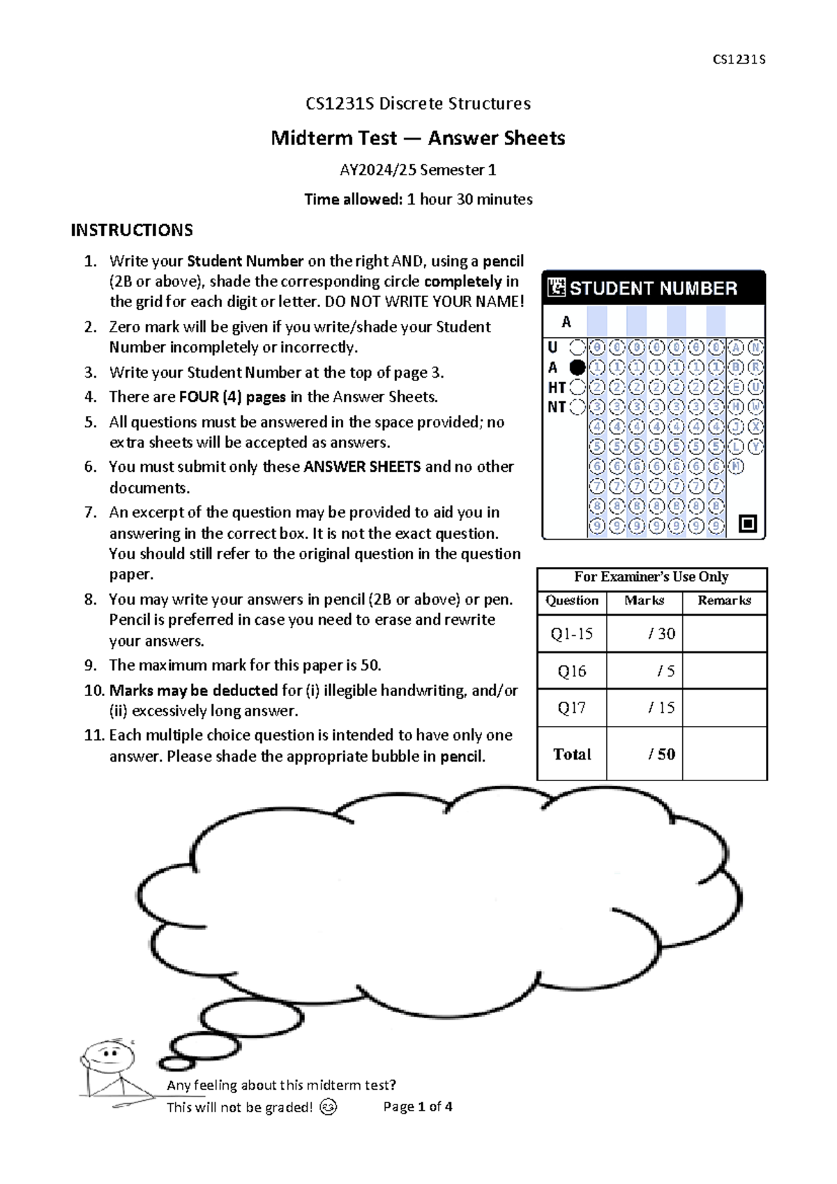 CS1231S Midterm 24/25 S1 Answer Sheet and Solutions - Studocu