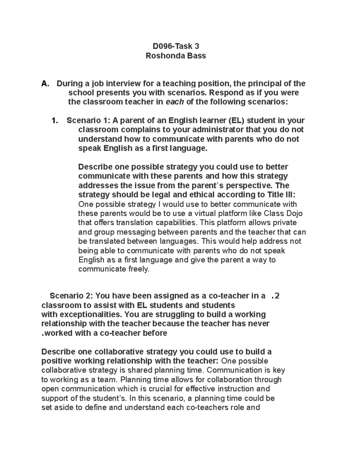 D096 task2-Vbias - TASK 2 - D096- Fundamentals of Diverse Learners ...