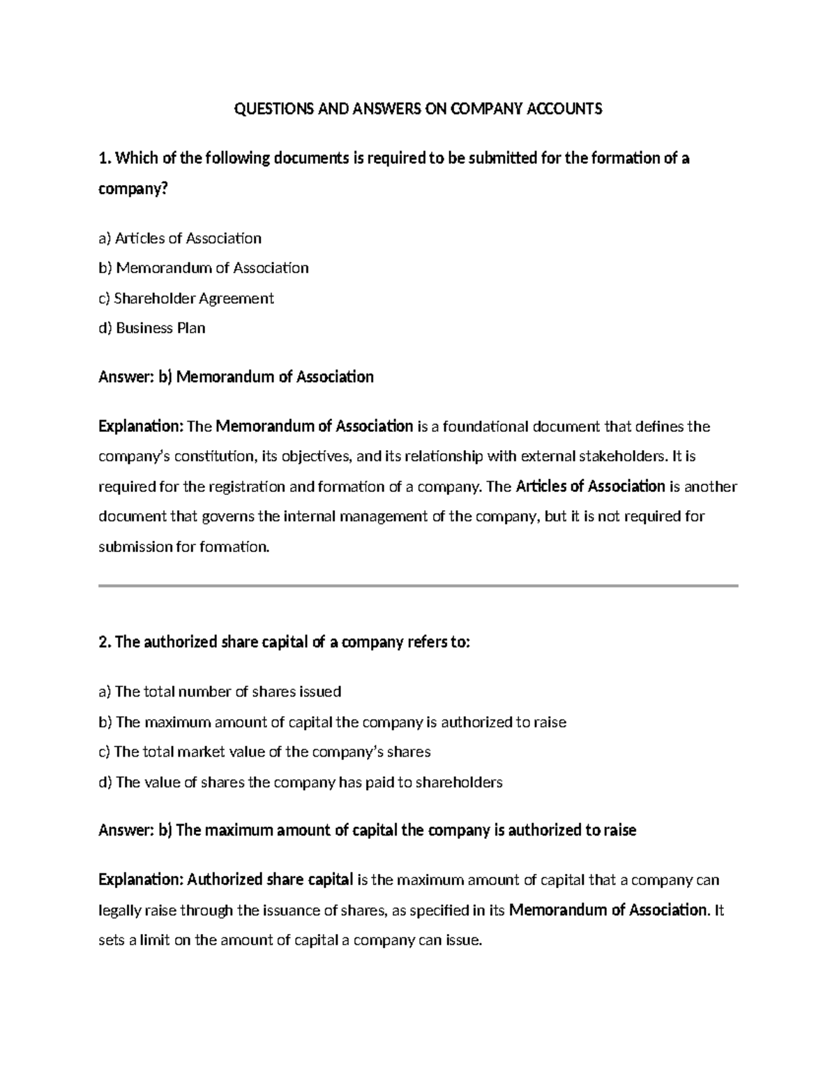 840659538 Q&A on Company Accounts: Key Concepts & Explanations - Studocu