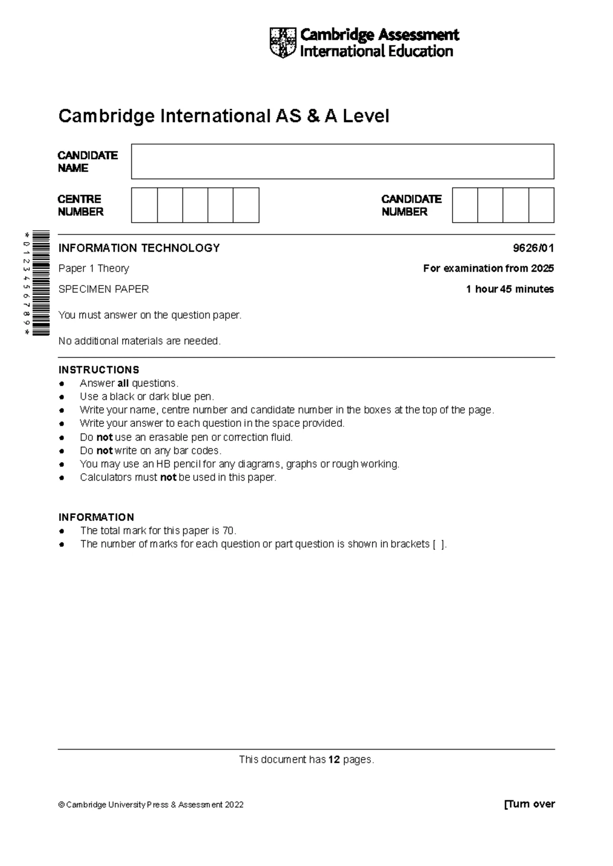 Information Technology 9626/Y25 Paper 3 Advanced Theory Mark Scheme ...